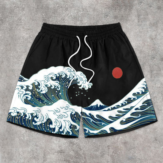 Navy Japanese Print Street Shorts