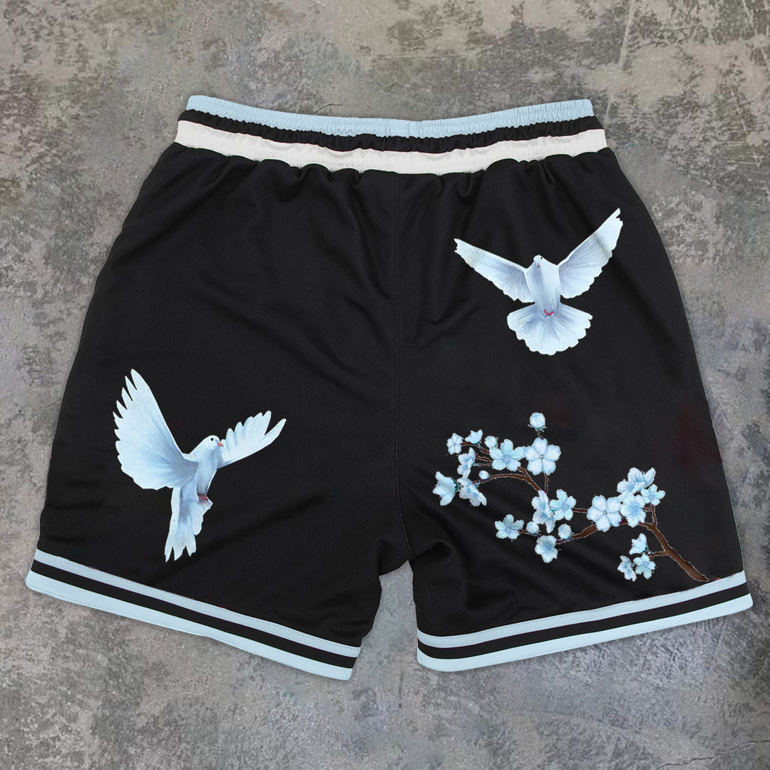 Vintage Dove Print Casual Art Shorts