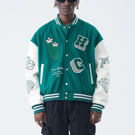 Casual retro pigeon baseball jacket