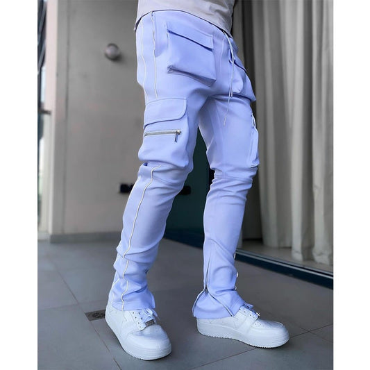 Multi-pocket reflective straight-leg sports casual trousers