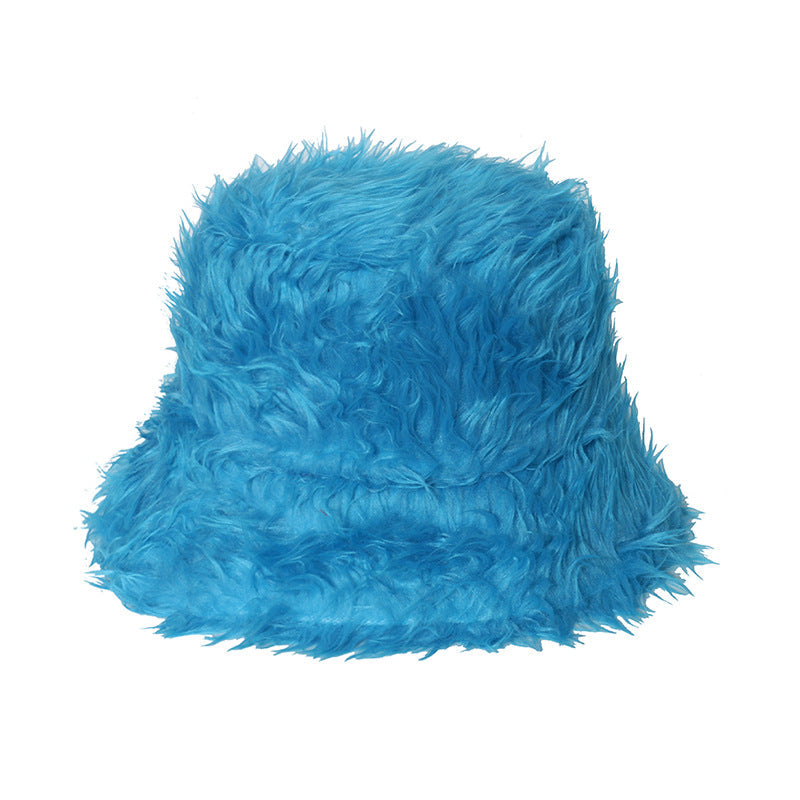 Warm Fur Plush Bucket Hat Light Board Solid Color Pot Hat