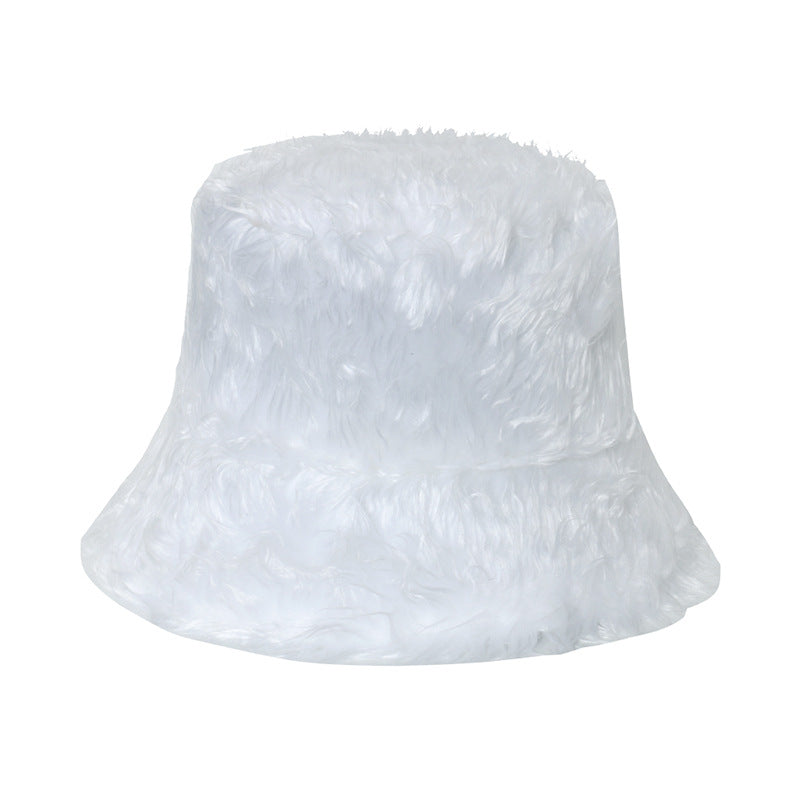 Warm Fur Plush Bucket Hat Light Board Solid Color Pot Hat