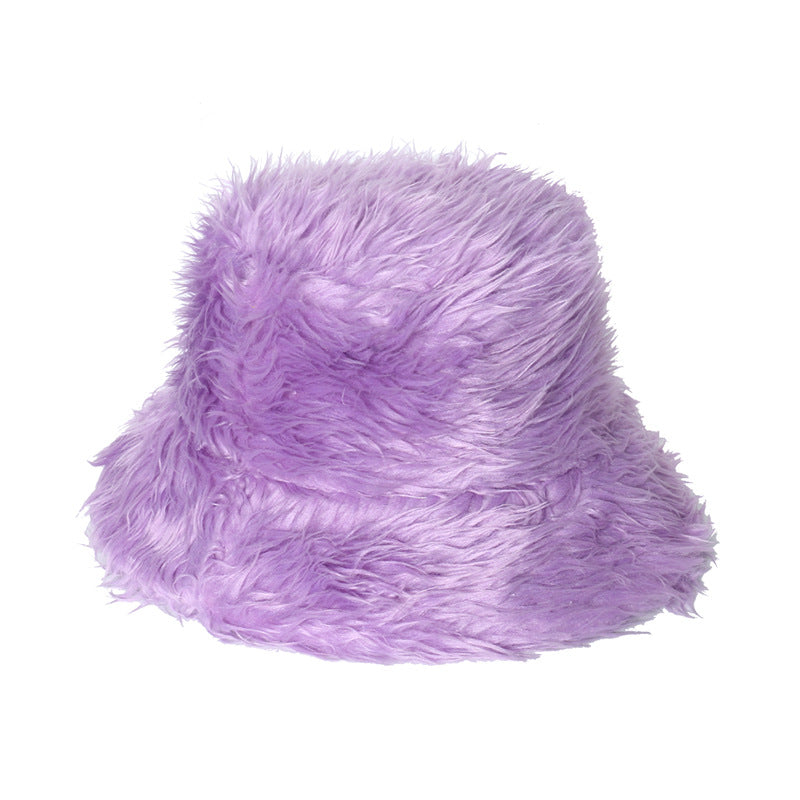 Warm Fur Plush Bucket Hat Light Board Solid Color Pot Hat