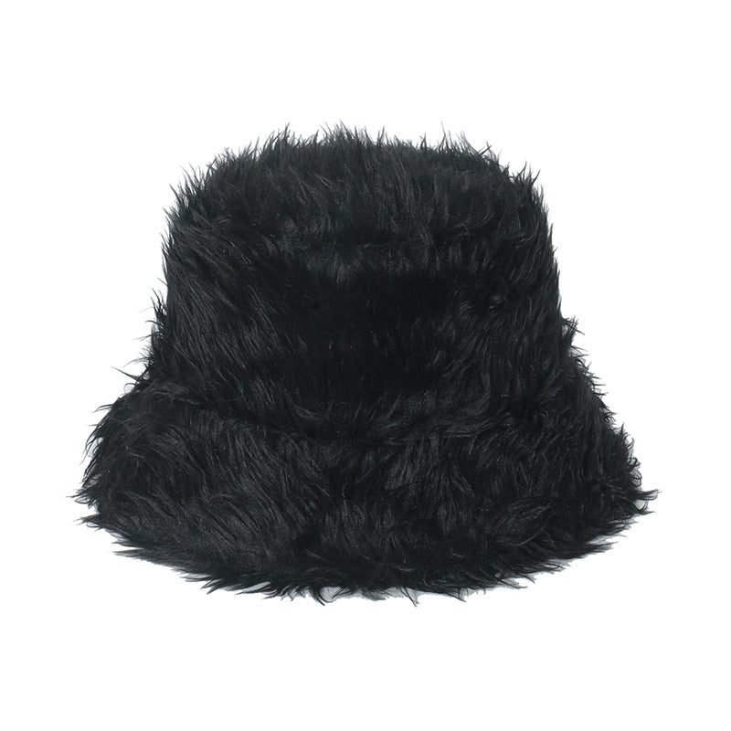 Warm Fur Plush Bucket Hat Light Board Solid Color Pot Hat