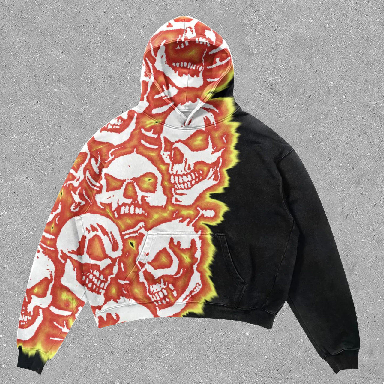 flame skull print vintage hoodie