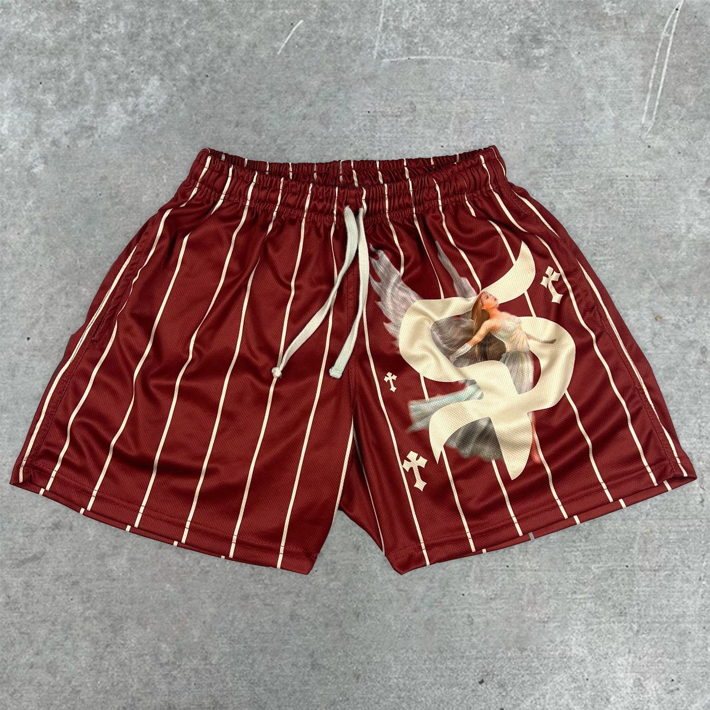 Fashion Striped Angel Print Shorts