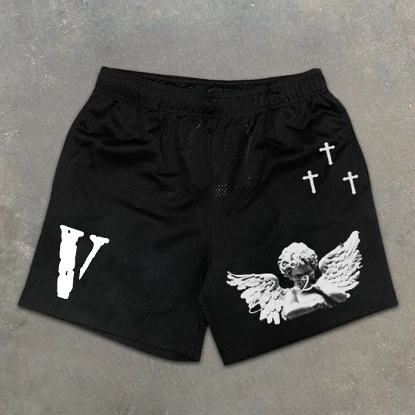 Angel Graphic Print Elastic Shorts