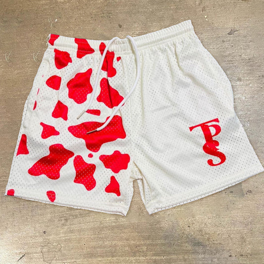 Contrast Cow Print Mesh Shorts