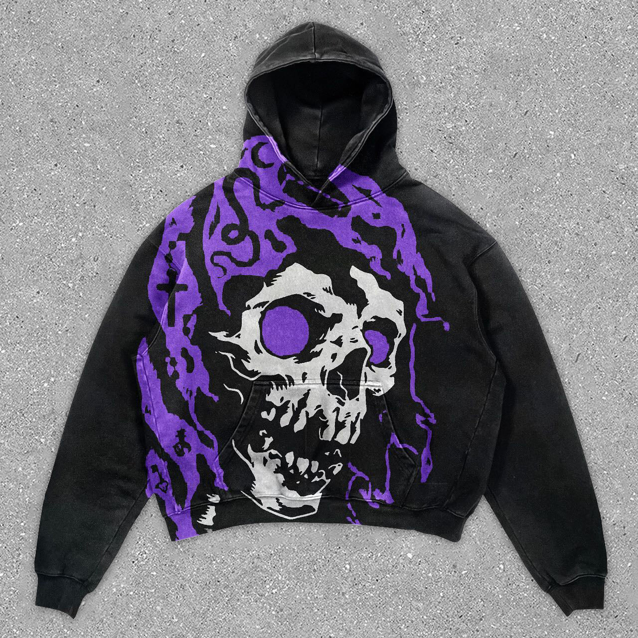 Vintage Statement Street Style Skull Print Long Sleeve Hoodie