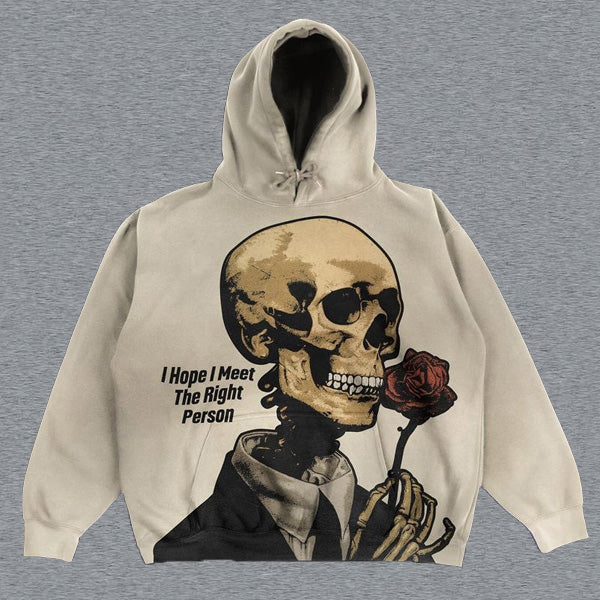 Skull Print Long Sleeve Hoodie