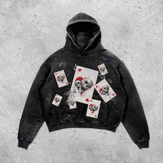 Vintage poker skull print hoodie