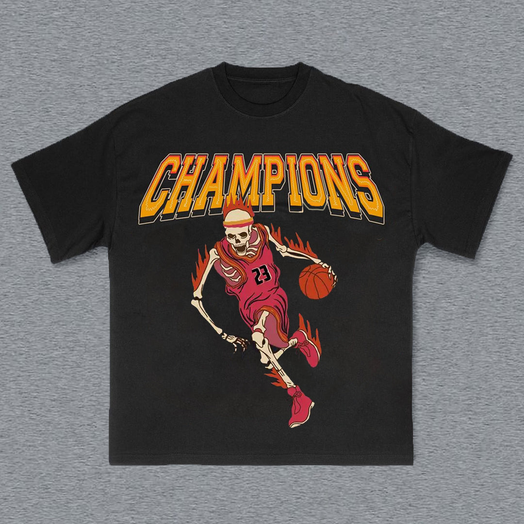 Basketball Champions Flame Print T-Shirt