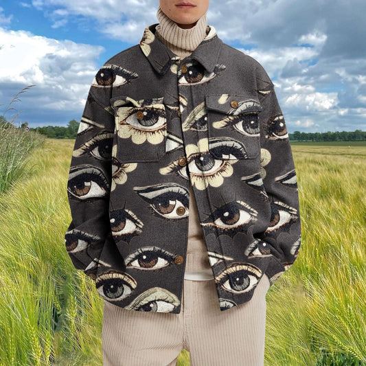 Street style jacket with vintage eyes print