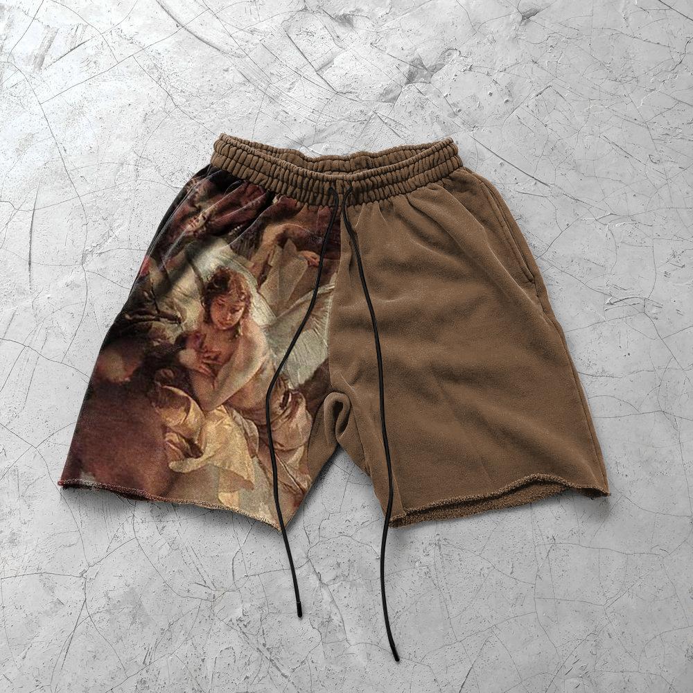 Angel retro print street casual shorts