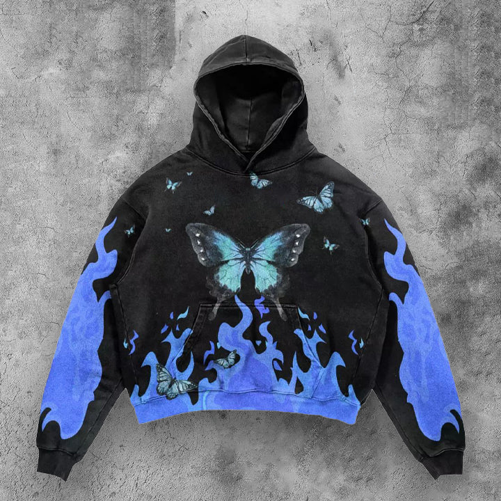 Flame Butterfly Print Hoodie