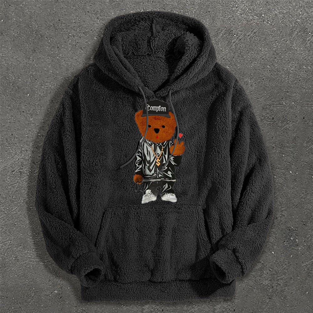 Casual Panda Print Plush Hoodies