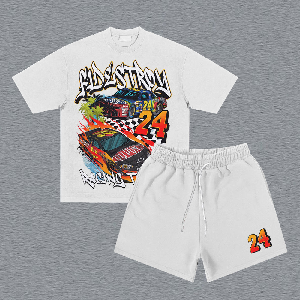 Racer No. 24 Print Short Sleeve Two Piece Set