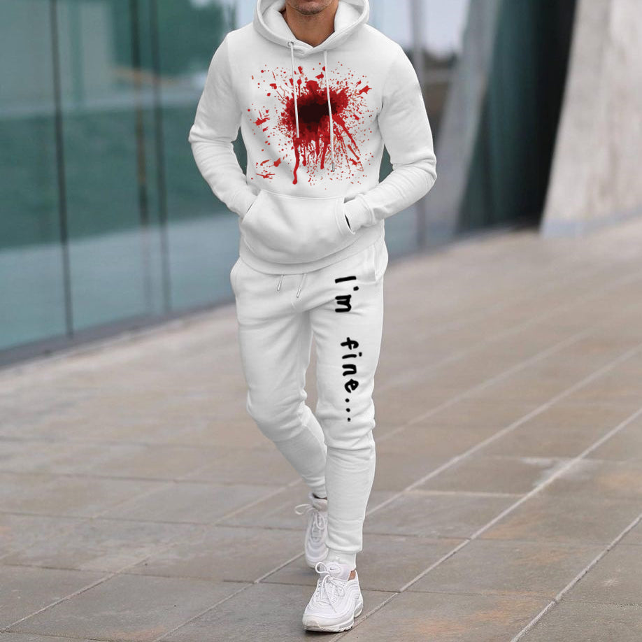 Casual I'm Fine Print Hoodie And Pants Two Piece Set