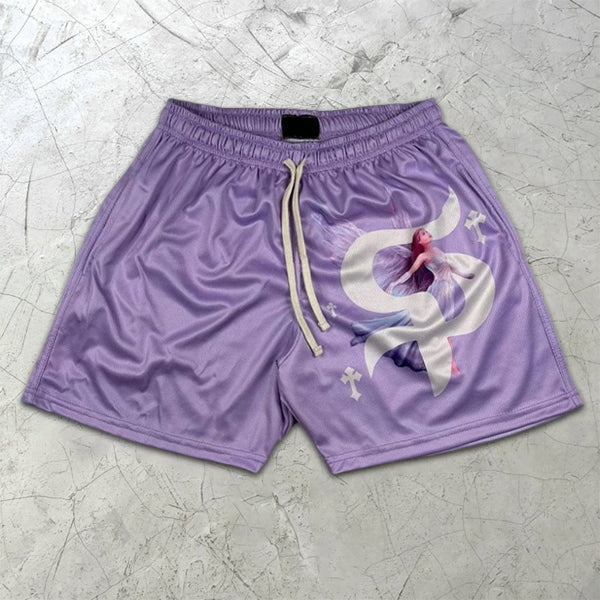 Angel Graphic Print Elastic Shorts