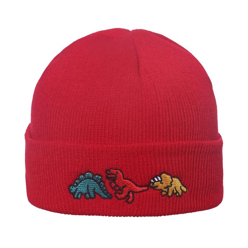 Hip Hop Knitted Hood Woolen Hat Dinosaur Embroidery