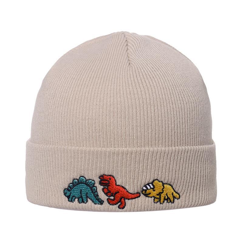 Hip Hop Knitted Hood Woolen Hat Dinosaur Embroidery