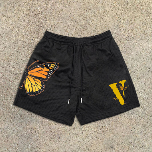 Butterfly Graphic Print Elastic Shorts