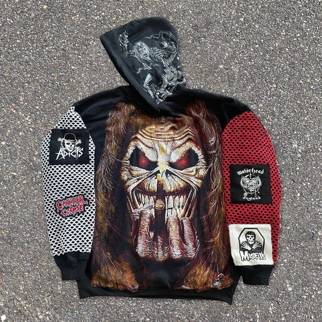 Fashion statement print retro skull hoodie