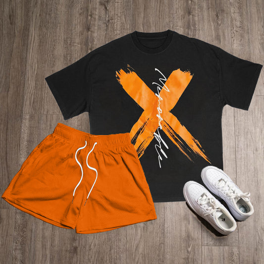 Letters Print T-Shirt Shorts Two-Piece Set