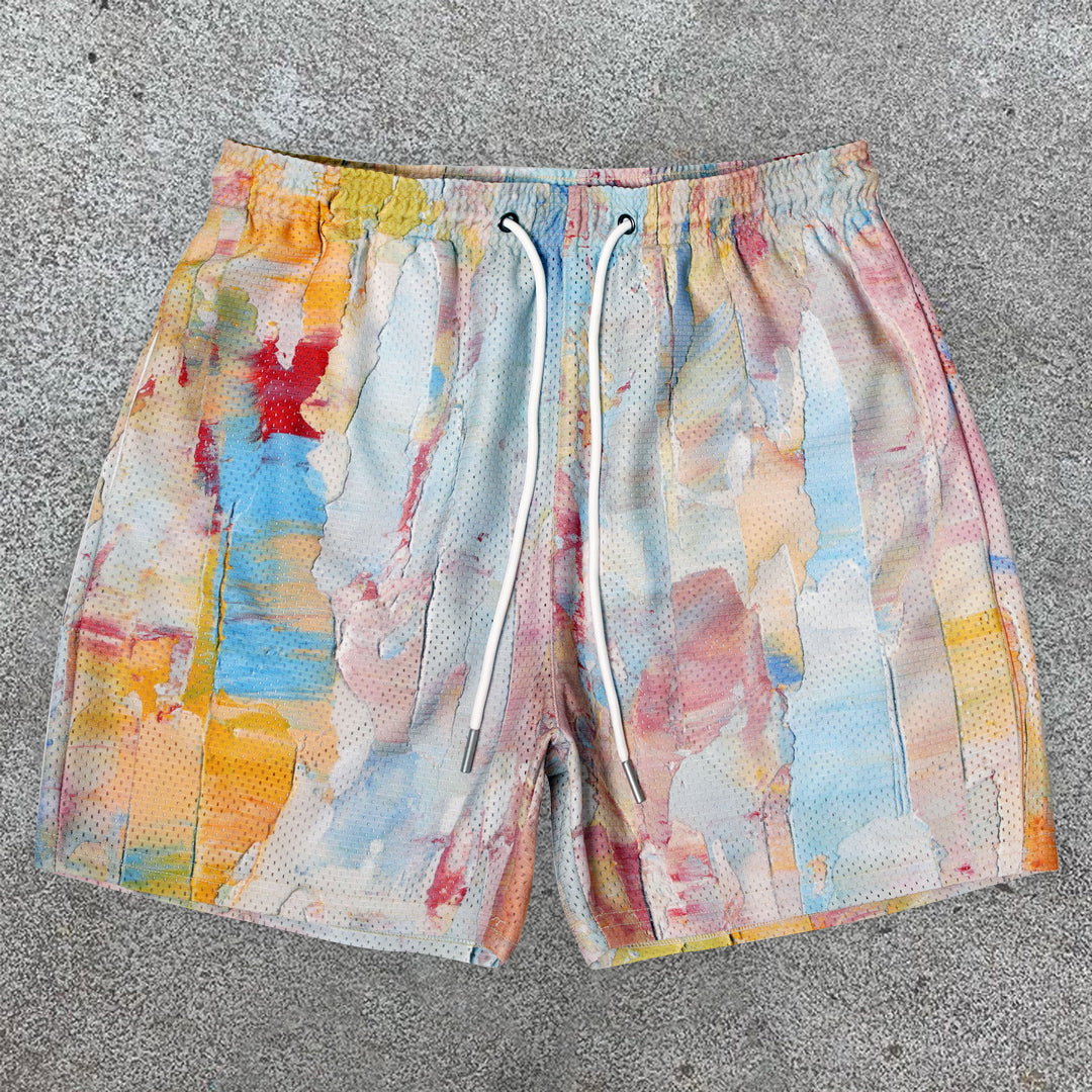 Smart Casual Preppy Multicolor Graffiti Print Shorts