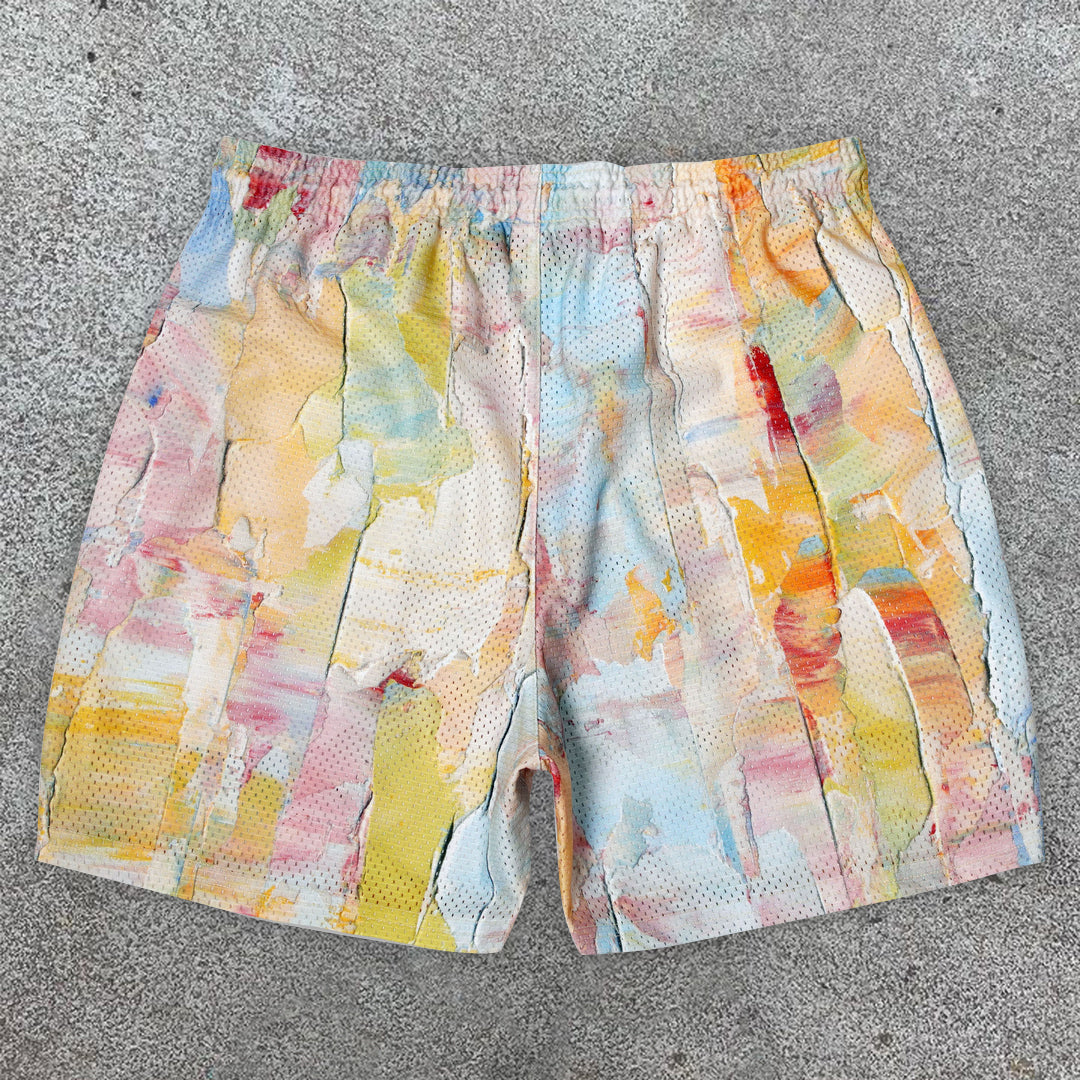 Smart Casual Preppy Multicolor Graffiti Print Shorts