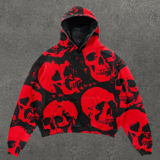 Skull Print Long Sleeve Hoodie