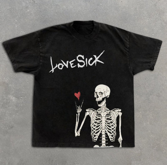 Skull Heart Graphic Print Short Sleeve T-Shirt