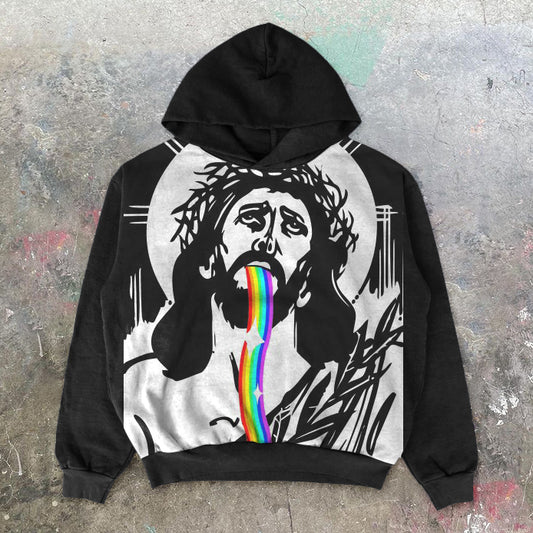 Jesus Bless You Print Vintage Hoodies