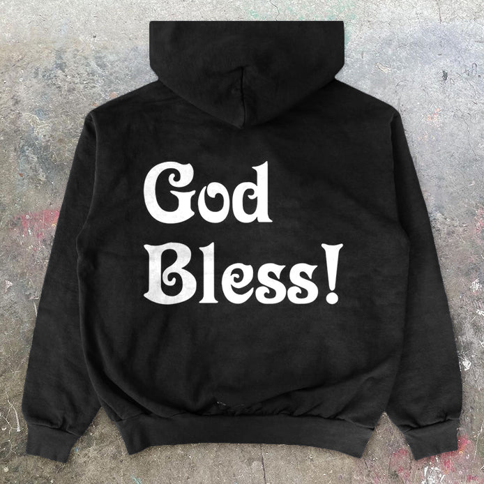 Jesus Bless You Print Vintage Hoodies