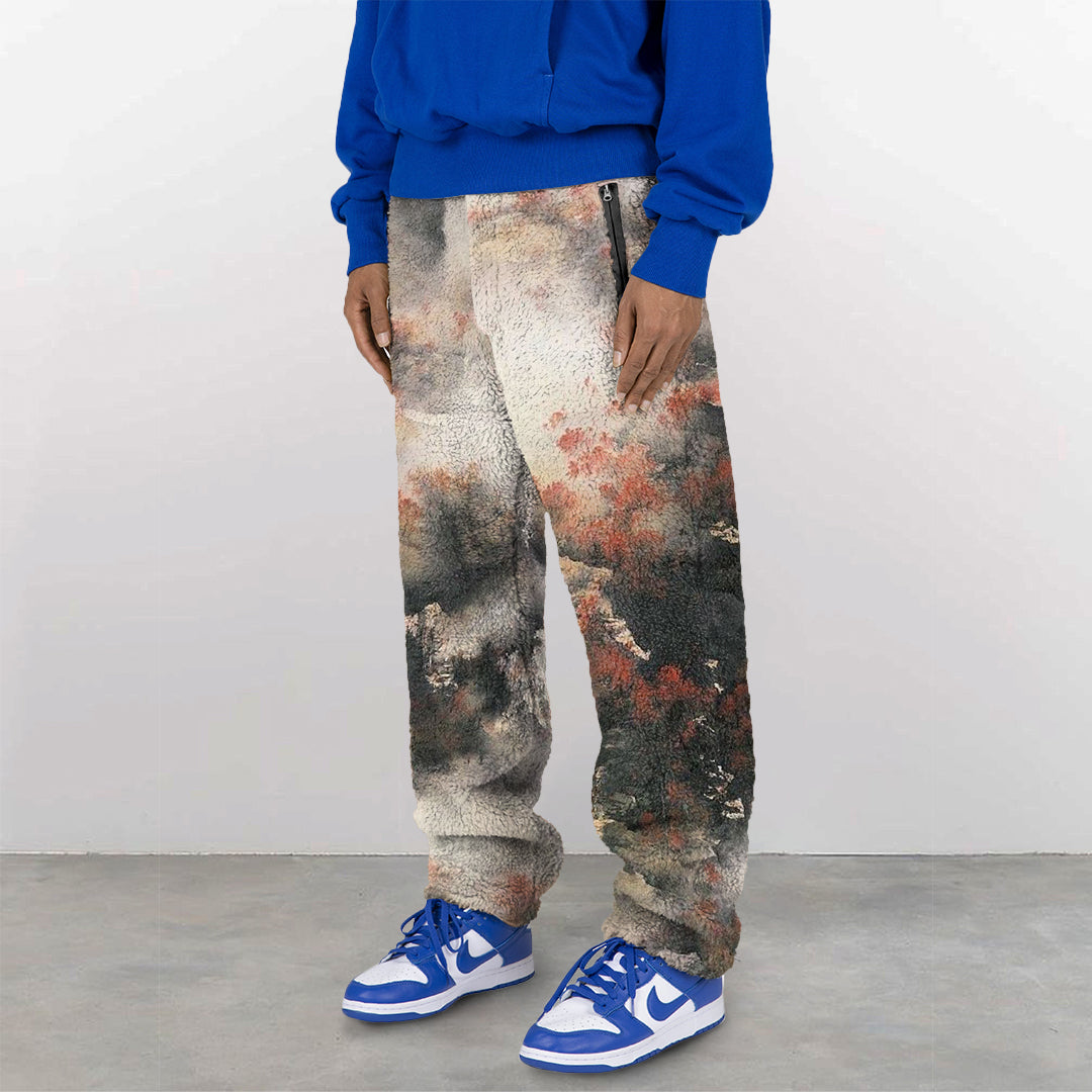 Ink Painting Art Fleece Sherpa Pants