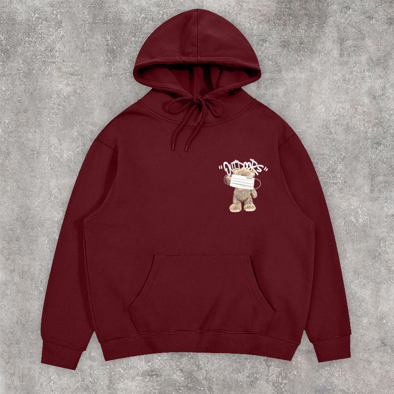 Retro Fashion Bear Print Casual Hoodies