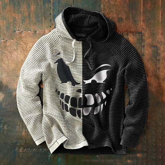 Scary Smiley Print Halloween Colorblock Long Sleeve Hoodie