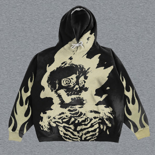 Skull Print Long Sleeve Hoodie