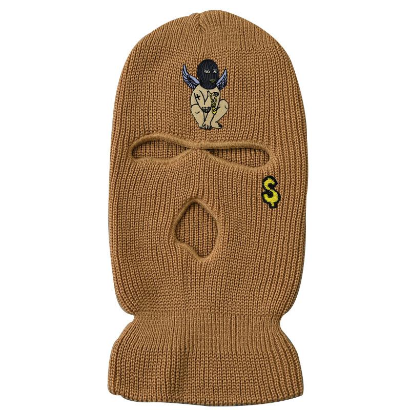 Devil street three-hole knitted hat with hood