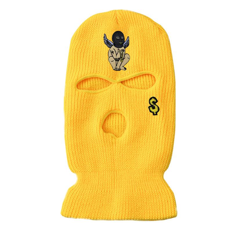 Devil street three-hole knitted hat with hood