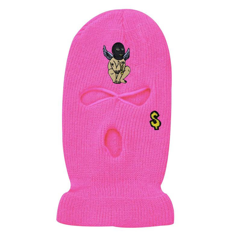 Devil street three-hole knitted hat with hood