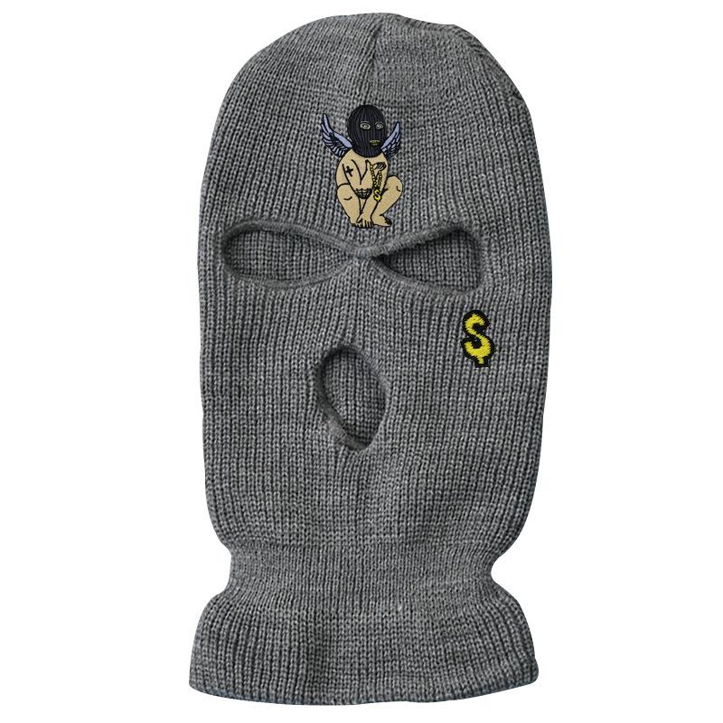 Devil street three-hole knitted hat with hood