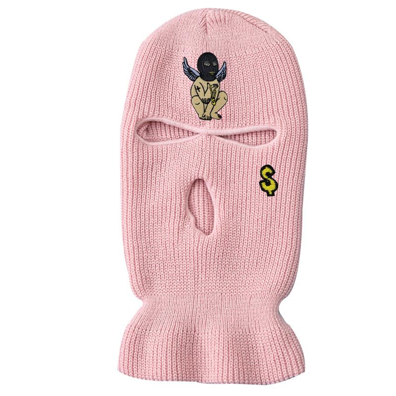 Devil street three-hole knitted hat with hood