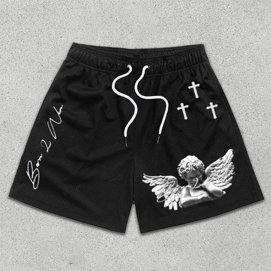 Angel Slogan Graphic Print Elastic Shorts