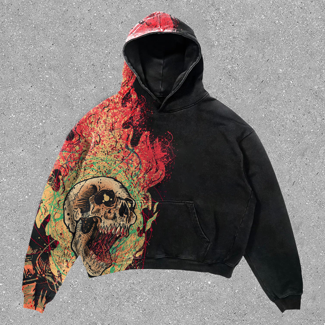 Skull Print Street Style Long Sleeve Oversized Hoodie