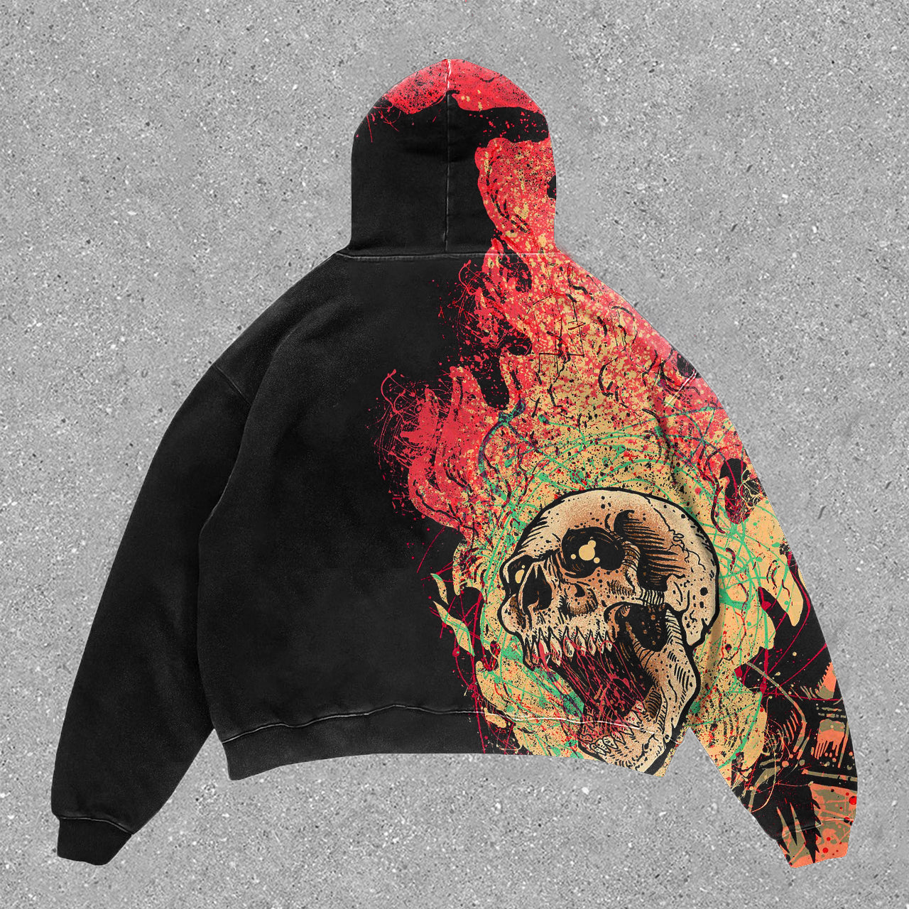 Skull Print Street Style Long Sleeve Oversized Hoodie