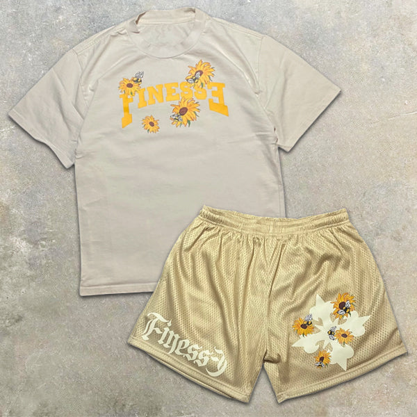 Sunflower Slogan Graphic Print Short Sleeve Two Piece