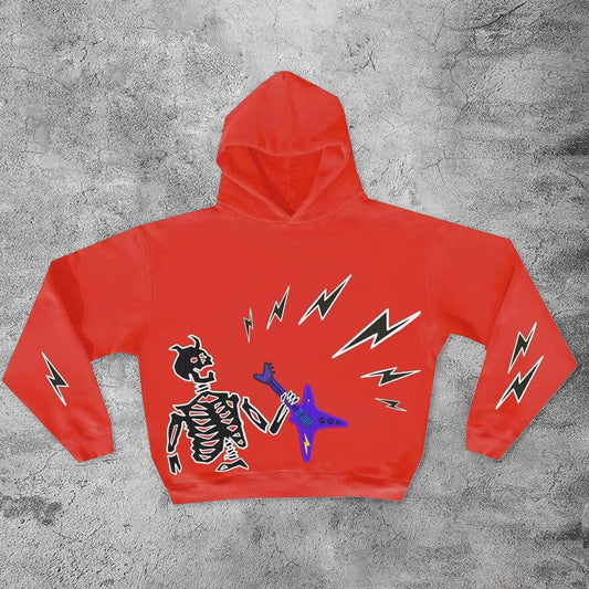 Everything all red guitar skull hoodie