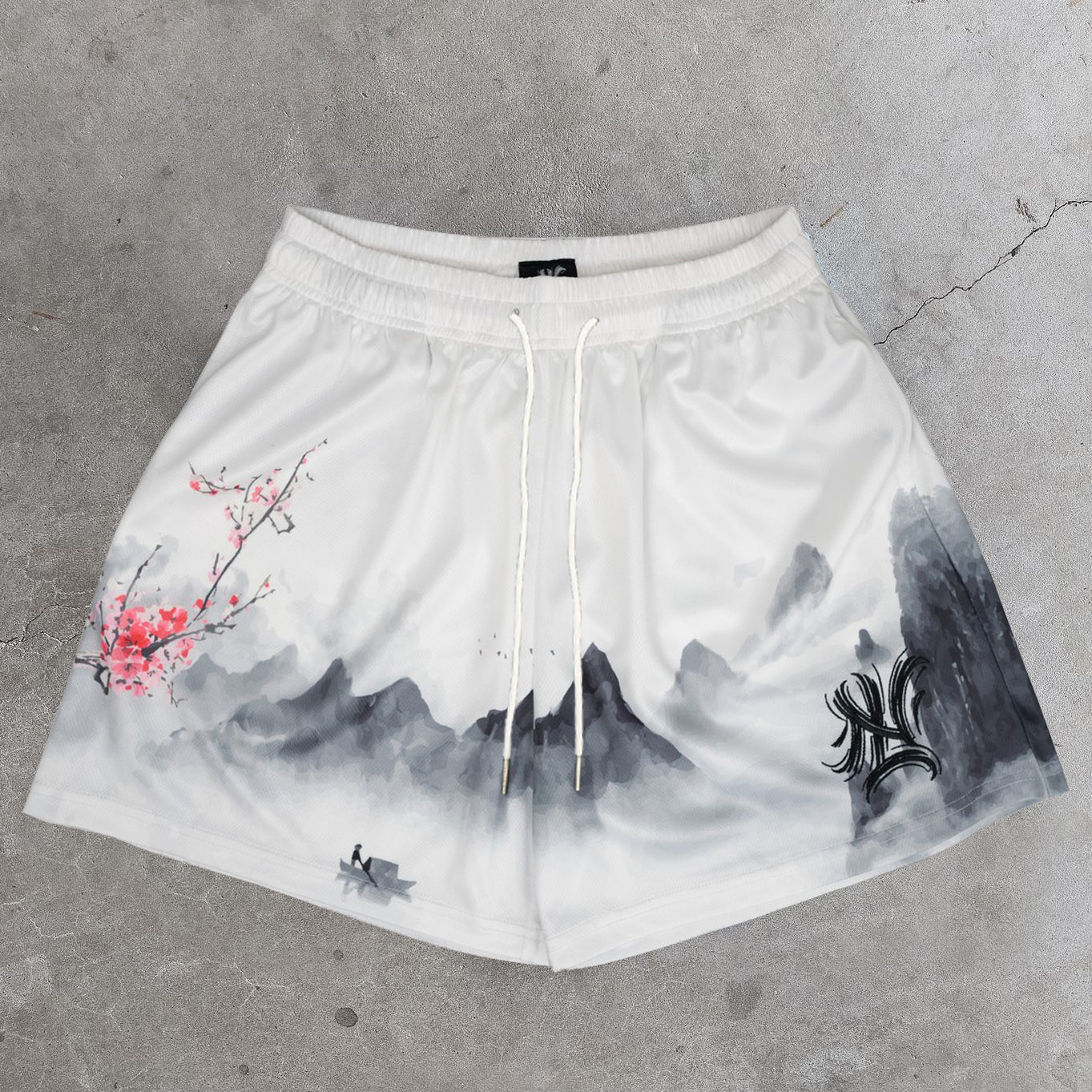 Casual Retro Landscape Print Stretch Shorts