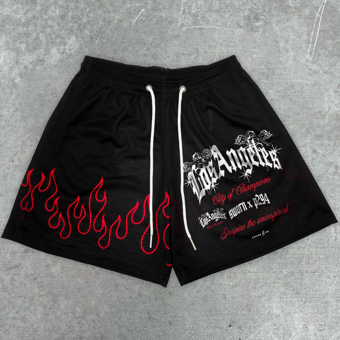 Vintage Angels LA Flame Mesh Shorts